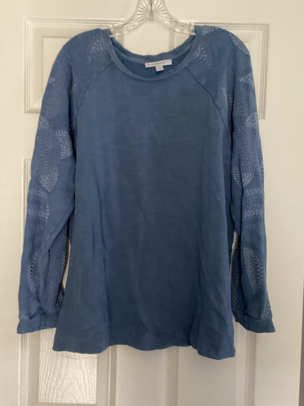 Blue Long-Sleeve Jersey Top with Textured Sleeves